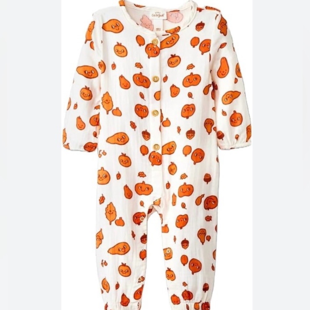 Cat & Jack Baby Gauze 100% Cotton Pumpkin Romper Size 0-3 Months